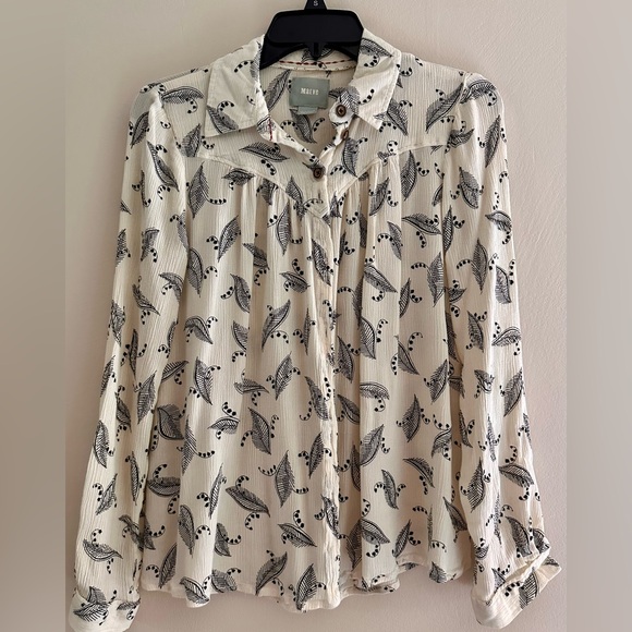 Maeve Tops - Maeve Black and White Long Sleeve Button Down Shirt